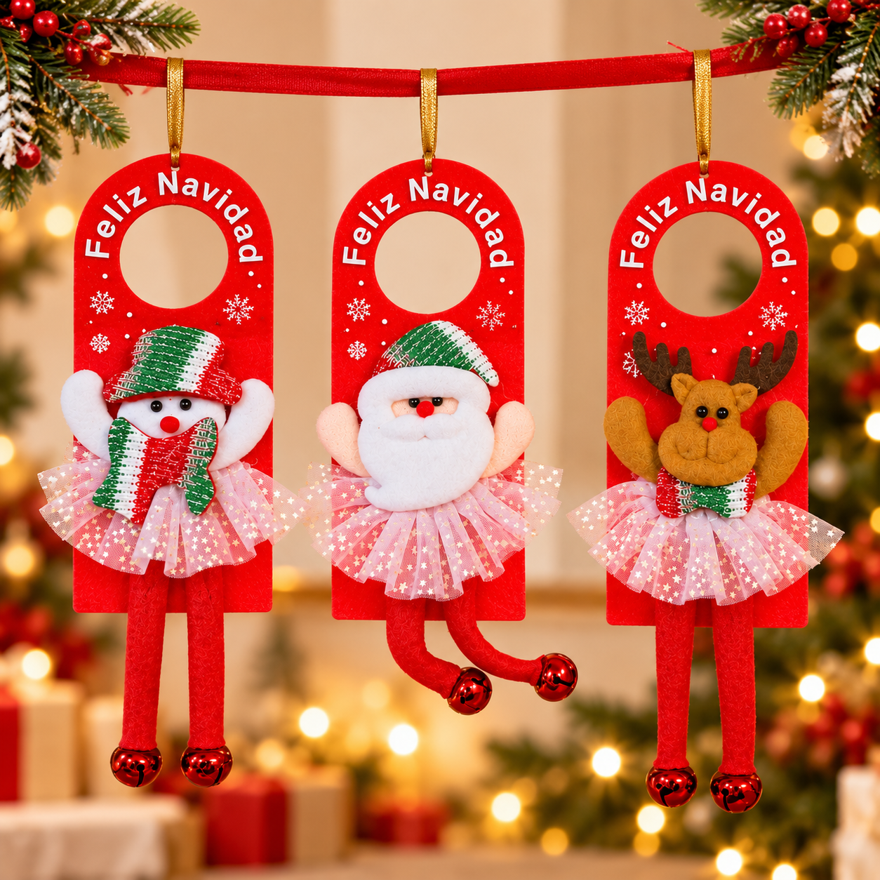 Colgador de puerta Feliz Navidad con personajes