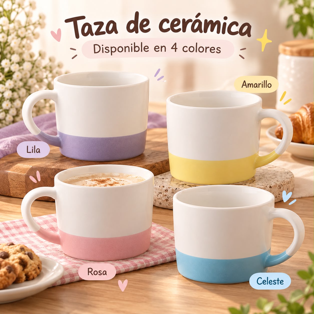 Taza de cerámica bicolor – 4 colores