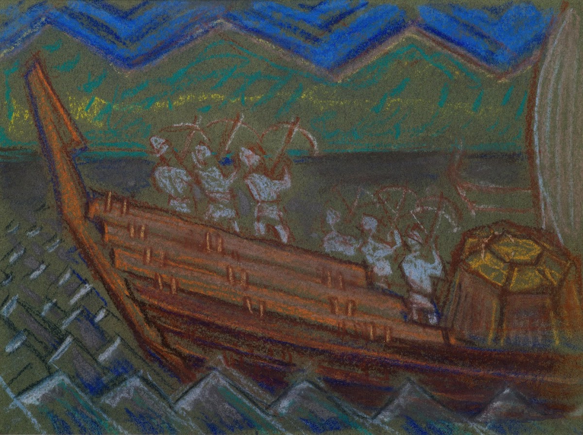 The Great Kalevala defending Sampo from the boat with archers 1906 1930