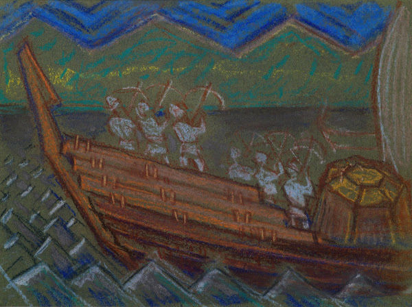 The Great Kalevala defending Sampo from the boat with archers 1906 1930