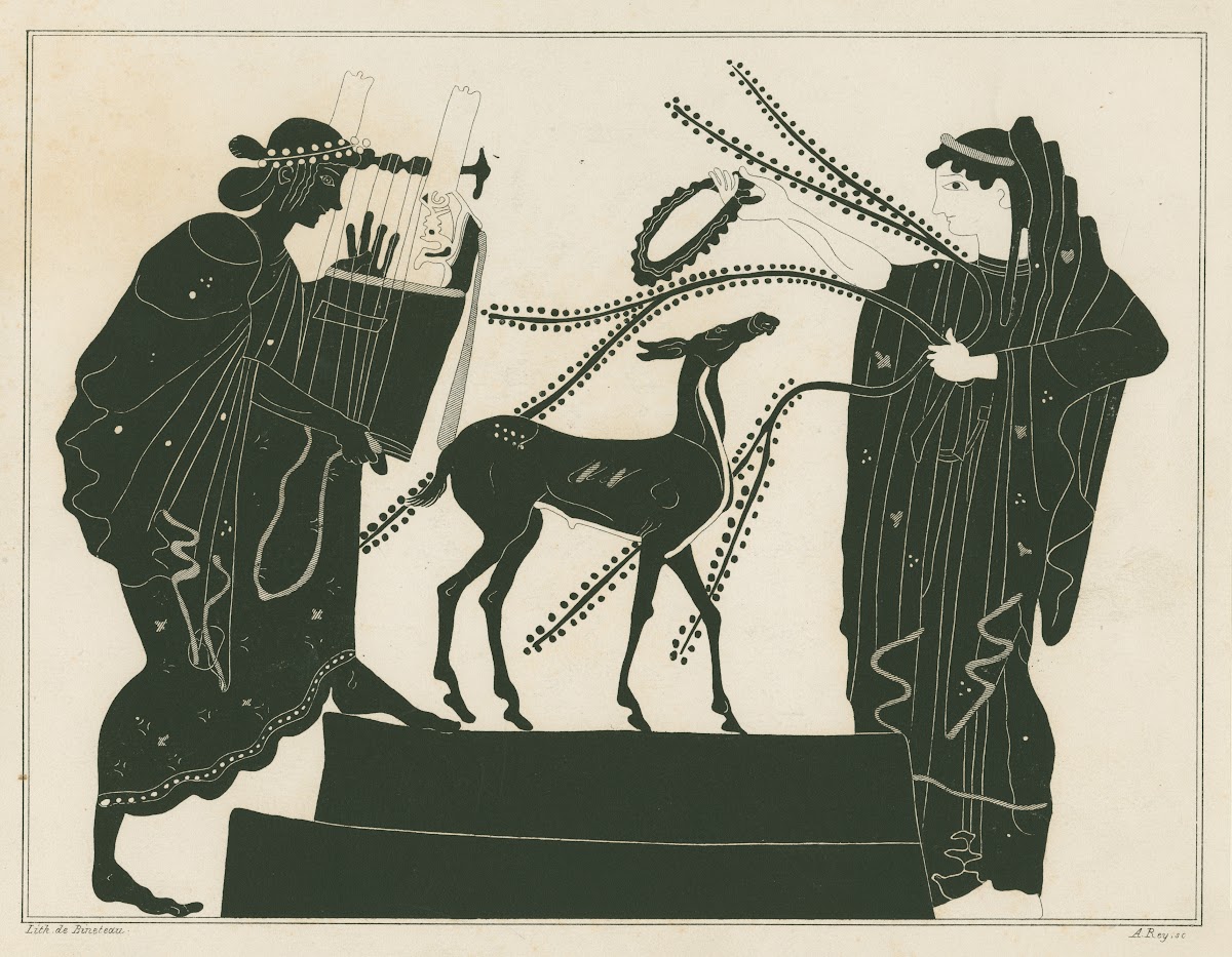 Apollo playing the cithara with Artemis and hind 1844 1861