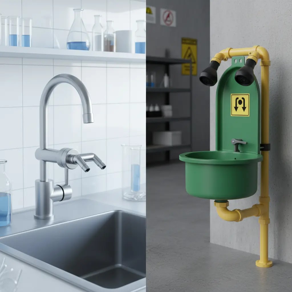 Eyewash yang dipasang pada keran vs dedicated eyewash station