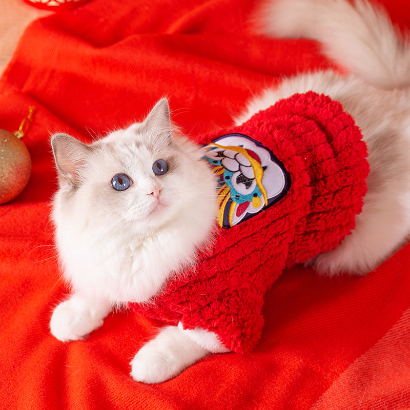 Pet winter coat with New Year motif, two-armed