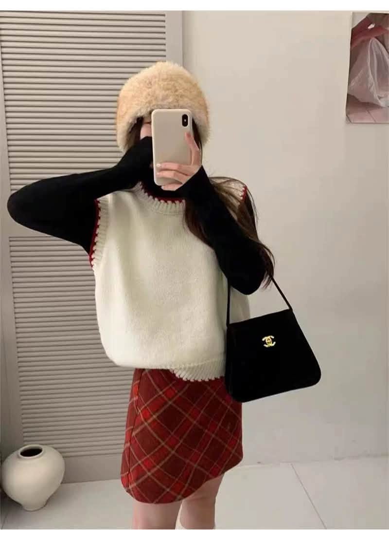 Áo len gile cổ tròn trơn viền màu XONXEN SHOP 3702 – Image 3