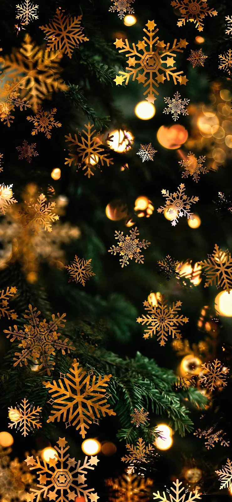 Golden Snowflakes On Christmas Tree - Festive Holiday Art Full HD iPhone Wallpaper (1284x2778)