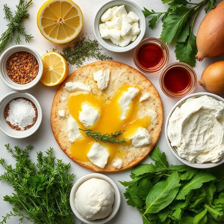 Ingredients for Lemon Ricotta Pizza with Fresh Thyme and Honey Drizzle – Easy 30-Minute Weeknight Dinner
