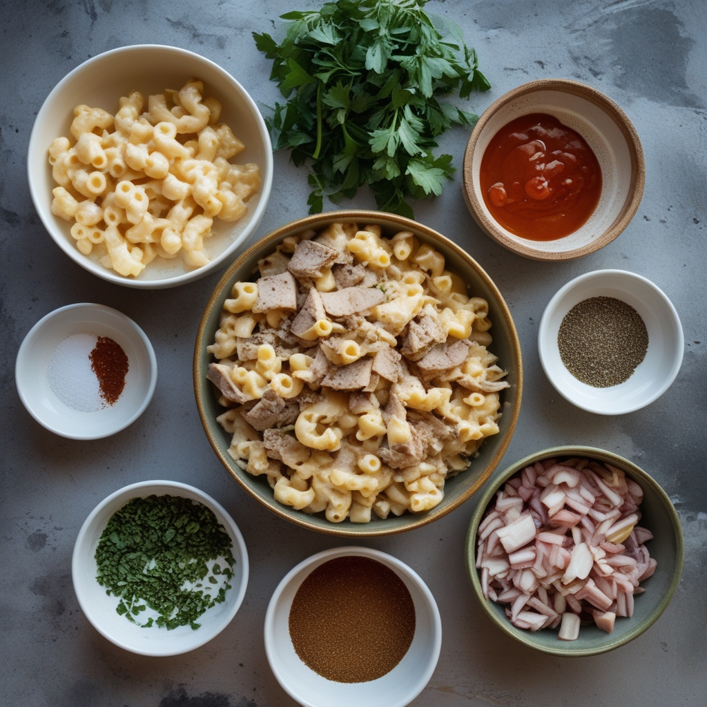 Ingredients for High-Protein Creamy Philly Cheesesteak Mac & Cheese Bliss – Easy, Comforting Weeknight Meal