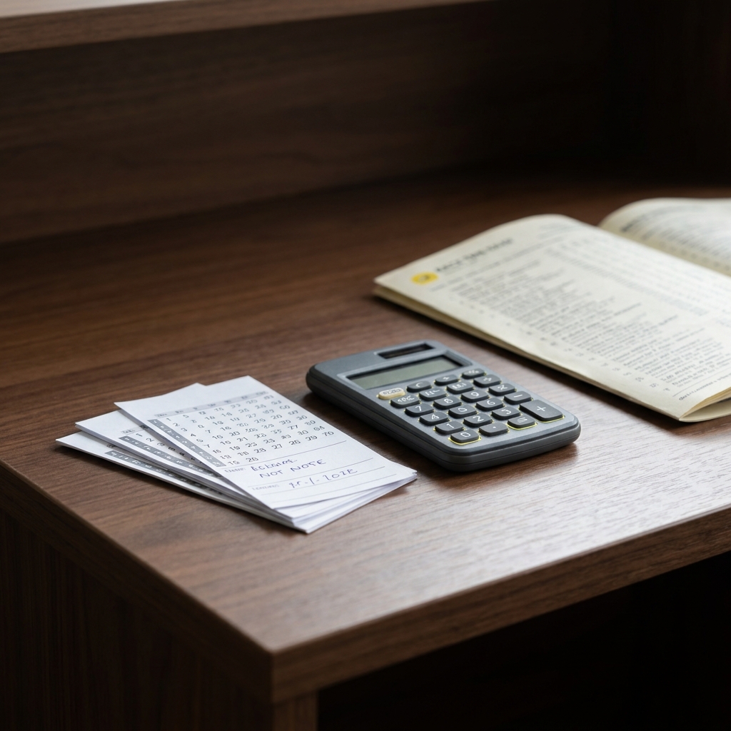 Close up of betting slips and calculator with a race track program on a dark Funded Plays style background showing a practical trifecta winnings calculator scene