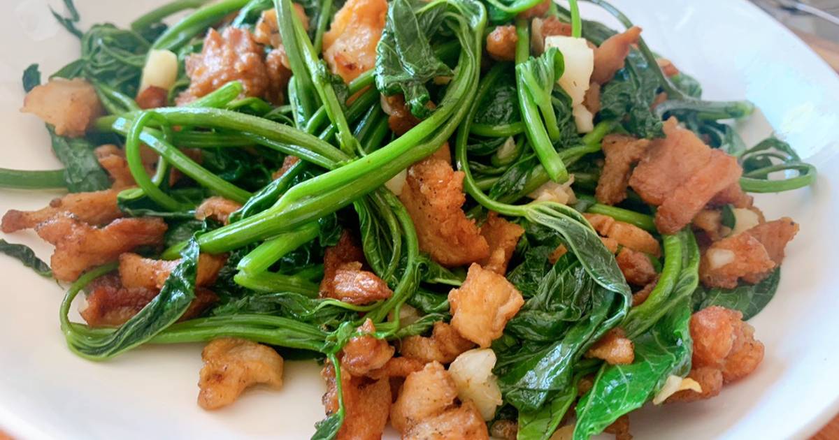 Ngọn khoai xào tóp mỡ