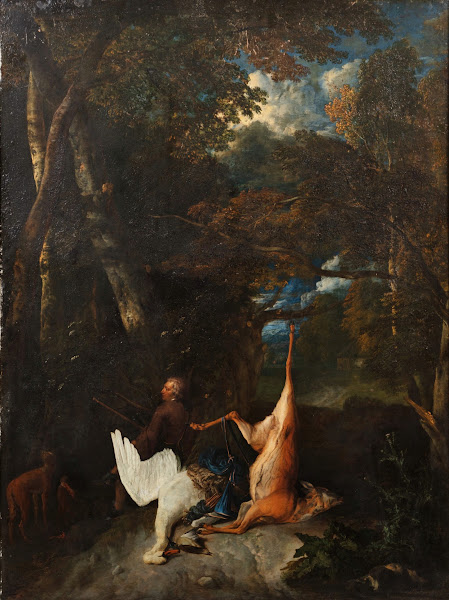 Landscape with a hunter and a hunting trophy