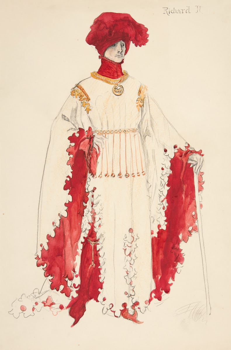Richard II in red costume sketch for Henry Irvings 1898 Planned Production of Ri