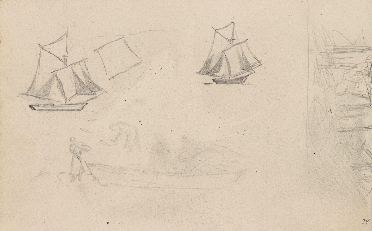 Båtstudier riss av båt og figurer 1875