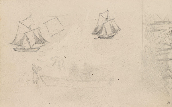 Båtstudier riss av båt og figurer 1875