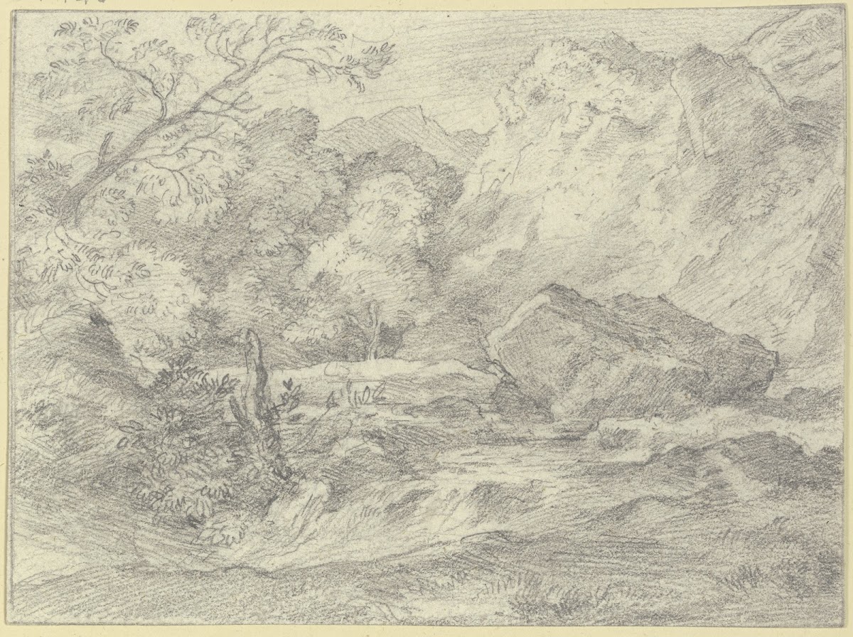 Gebirgsgegend mit einem großen Felsstück 1840