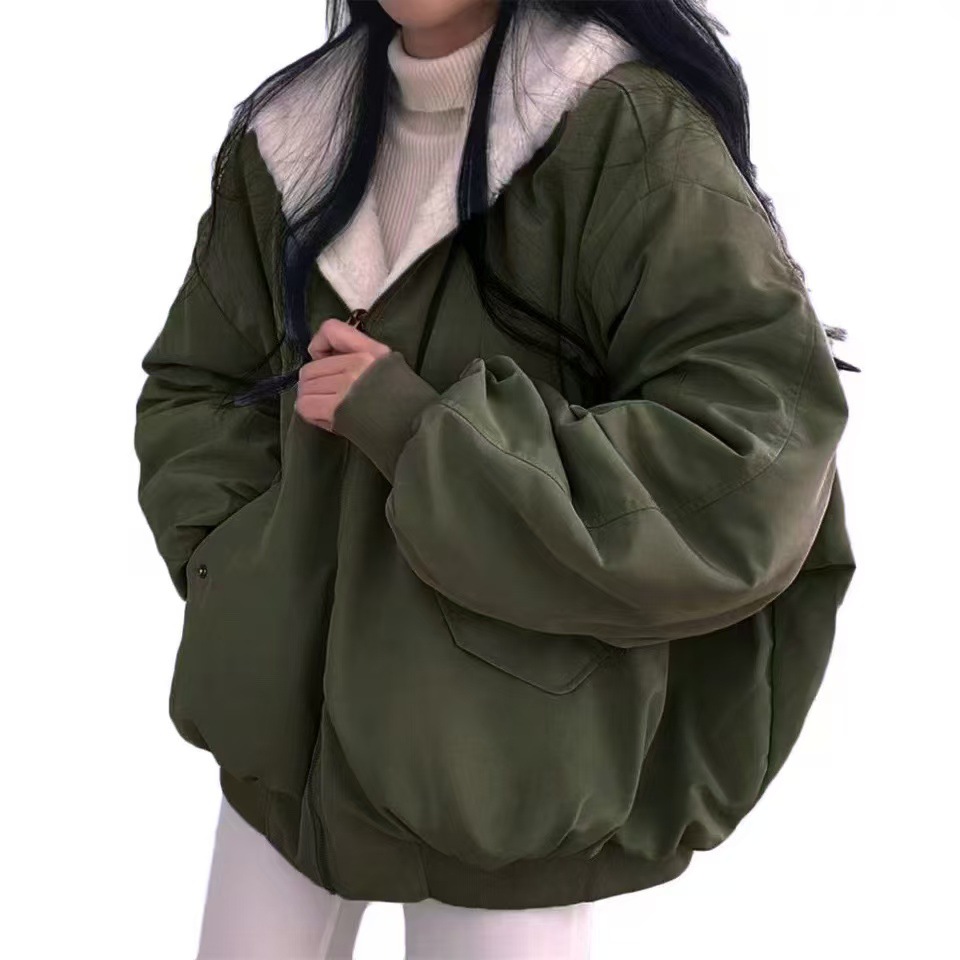 Reversible quilted jacket with lamb fleece lining