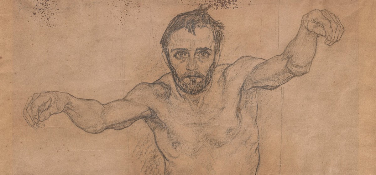 Nude young man half length with outstretched arms 1905