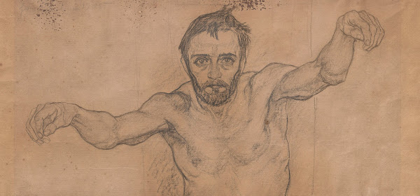 Nude young man half length with outstretched arms 1905