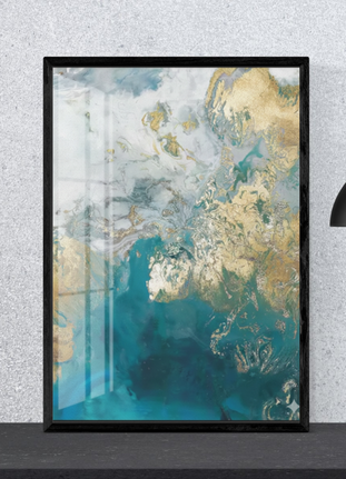 Premium Abstract Watercolor Canvas Print Blue And Gold Style B Wall Art