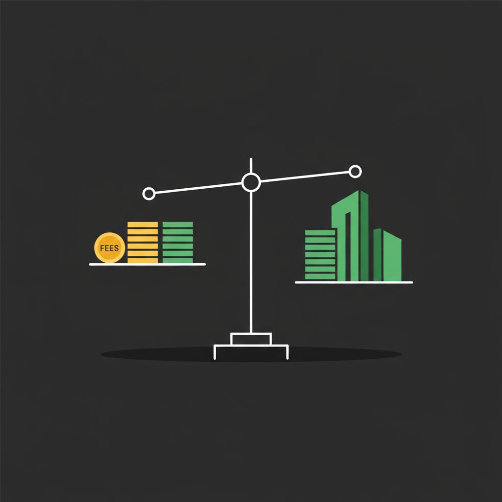Minimal vector balance scale comparing fees and capital to company in Finance Police colors how to invest in a startup