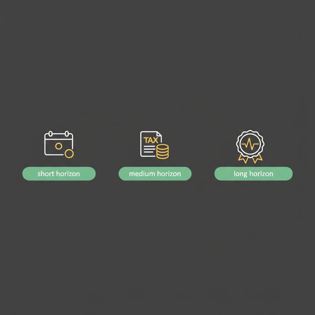 Minimalist vector timeline showing short medium and long investment horizons with icons for tax volatility and review dates best to buy cryptocurrency