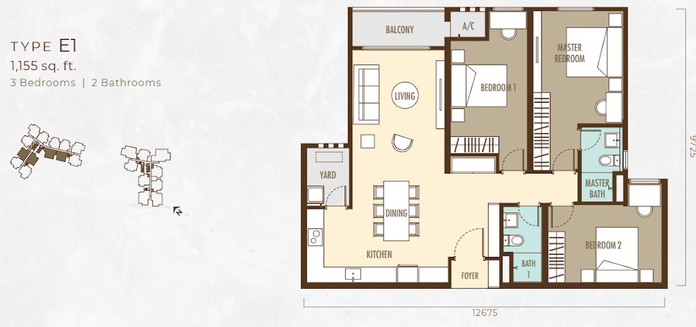 Ayanna Type E1 floor plan — 2268 sq ft, 4 bedrooms