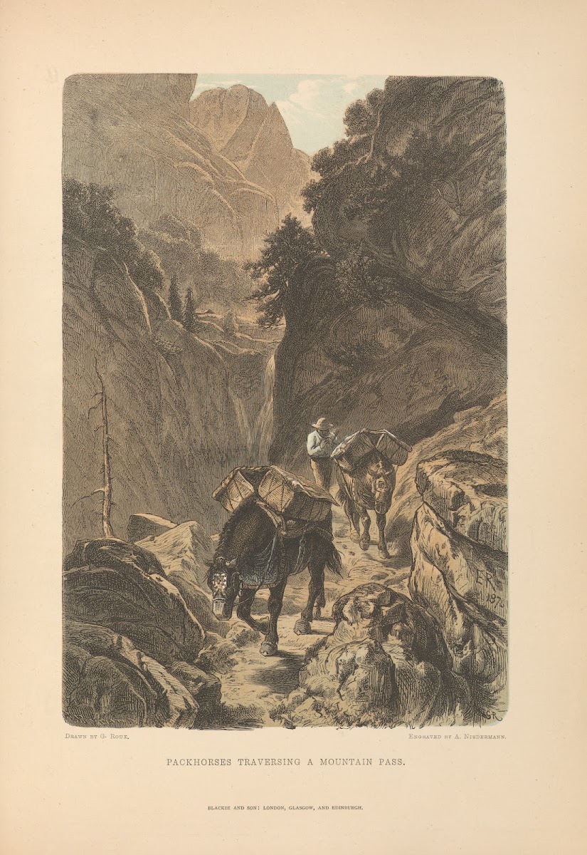 G Roux  Packhorses Traversing a Mountain Pass 1881