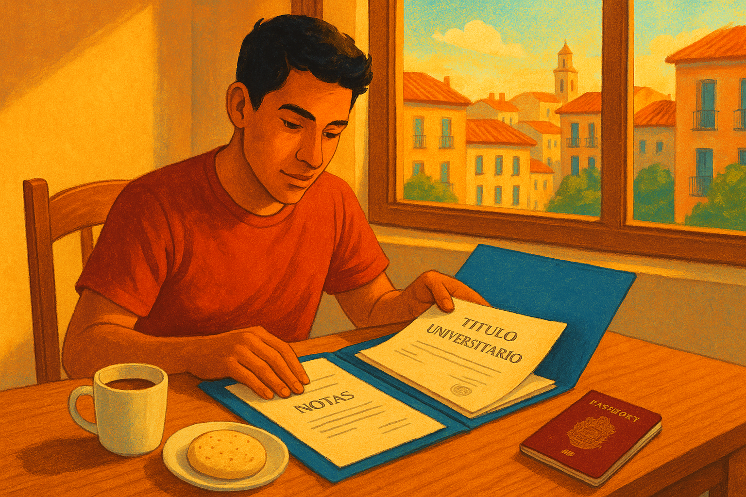 Venezolano revisando documentos para homologar título en España