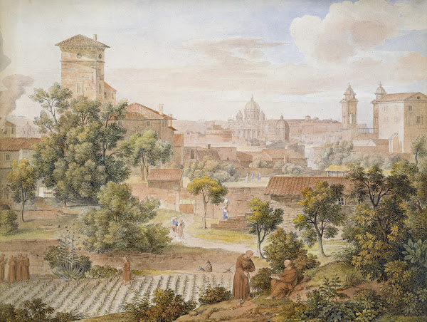 Blick vom Kloster S Isidoro auf St Peter in Rom 1810
