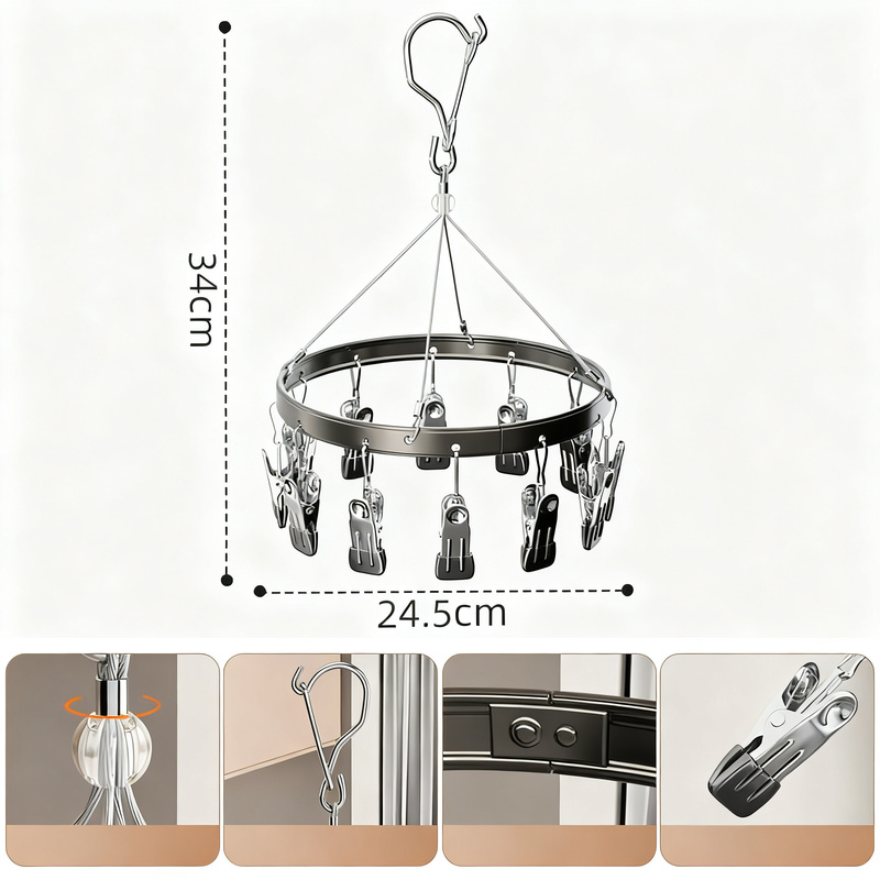 Aluminum clothes rack with multiple clips