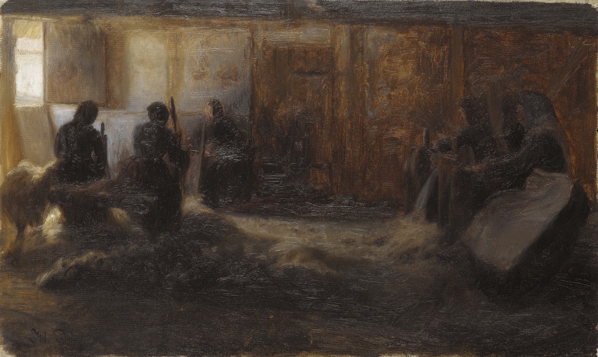 Flax beating at Tidsvilde Själland 1887