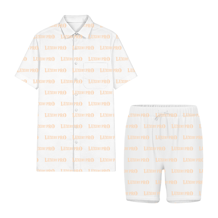 AOP MEG Regular Collar Shirt with Chest Pocket & AOP Beach Shorts Set (Polyster)