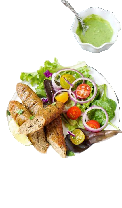 4 Pcs Chicken or Lamb Seekh Kebab with Salad & Drink