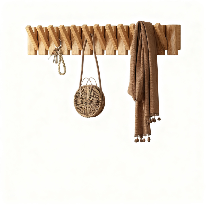 Wandgarderobe aus Gummibaum-Holz