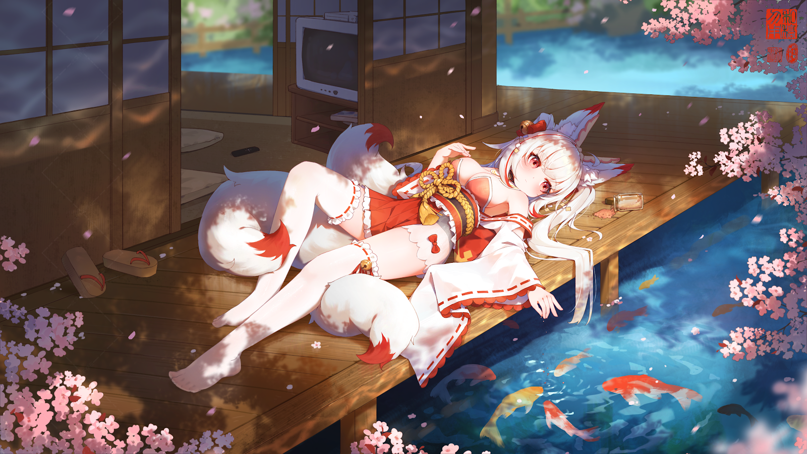 Kaga From Azur Lane Relaxing - Anime Digital Art 4K Wallpaper (4200x2363)