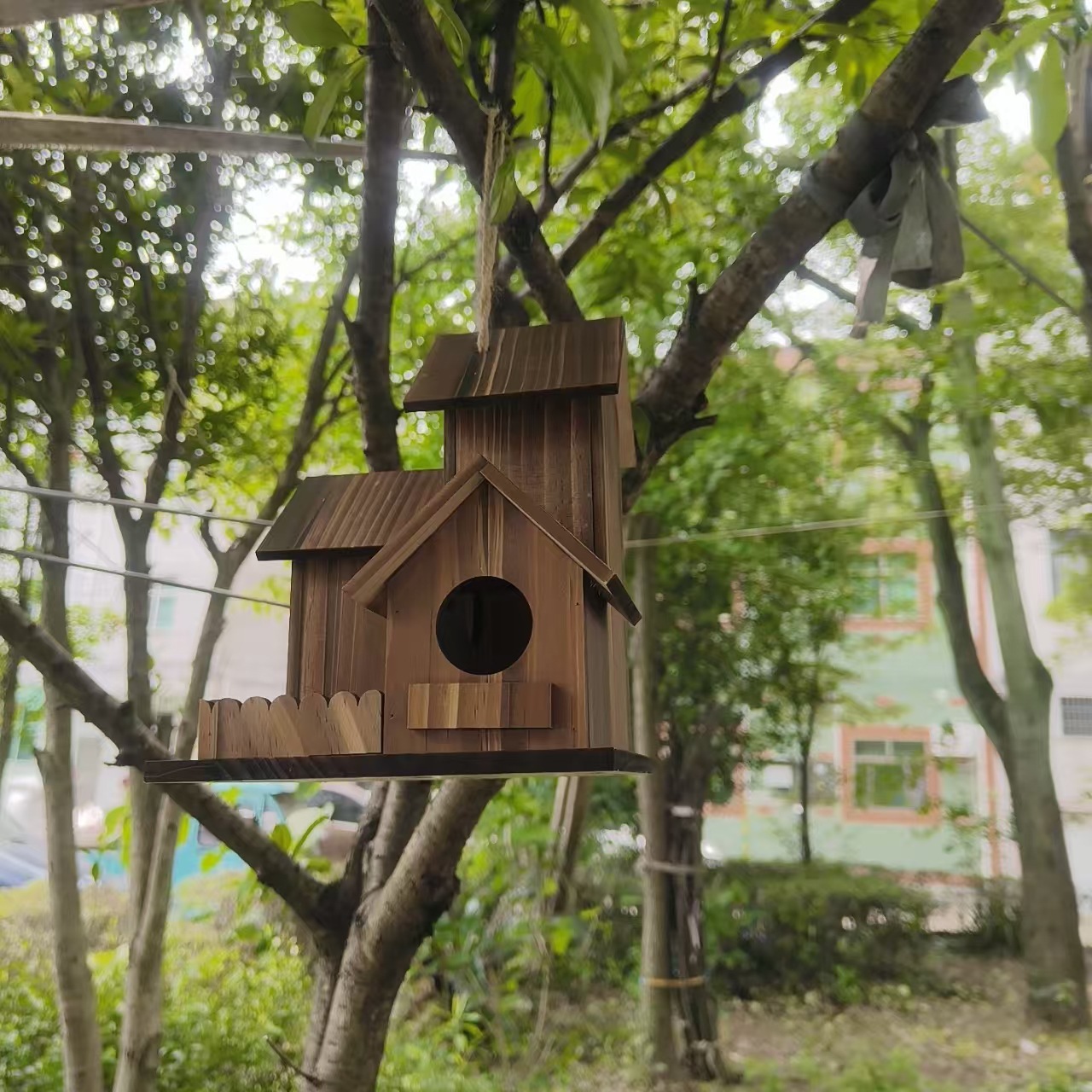 Wood Birdhouse in Villa Design for Hanging