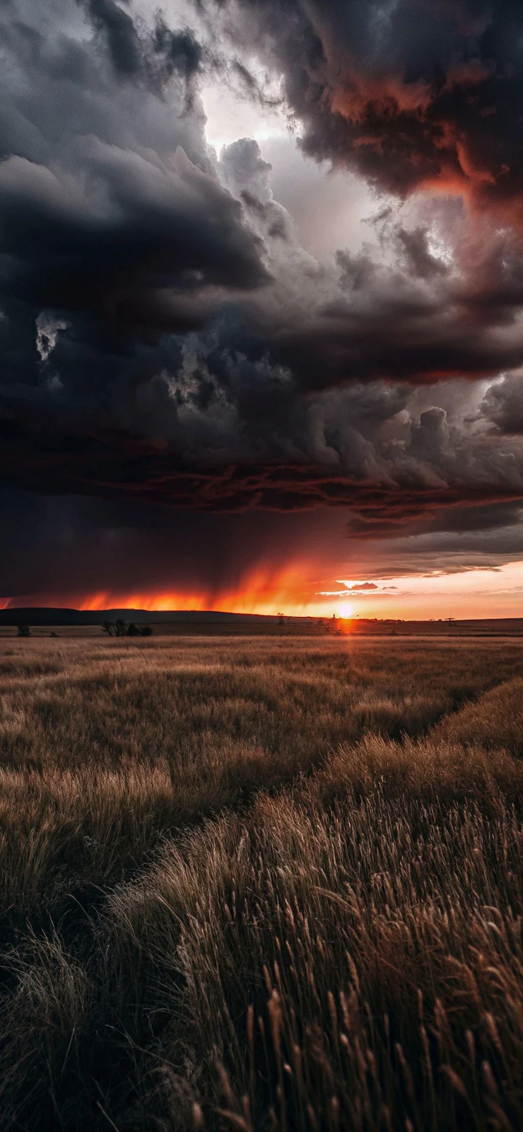 Stormy Sunset Over Golden Field - Dramatic Photography 2K iPhone Wallpaper (1463x3165)