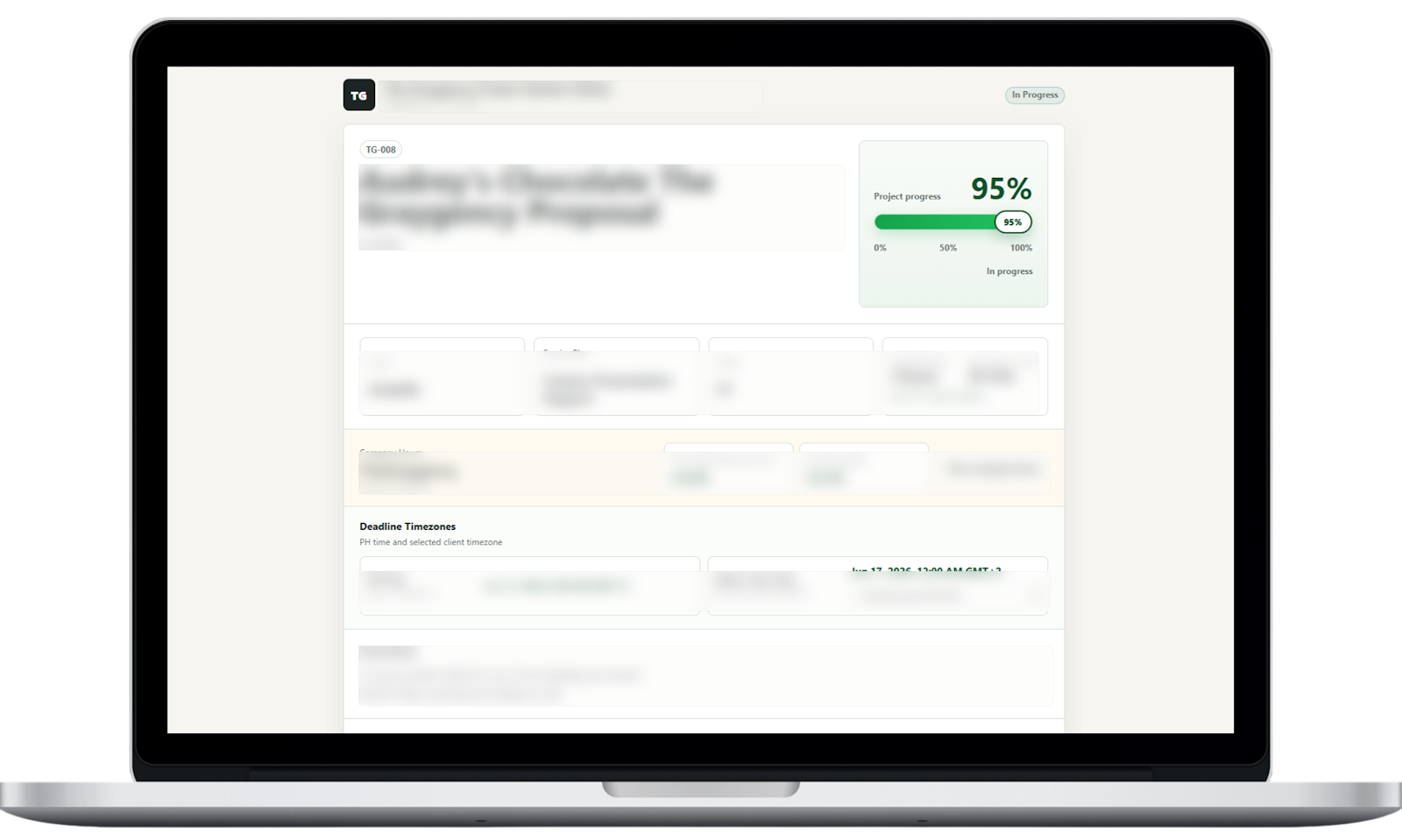 Blurred project status dashboard preview