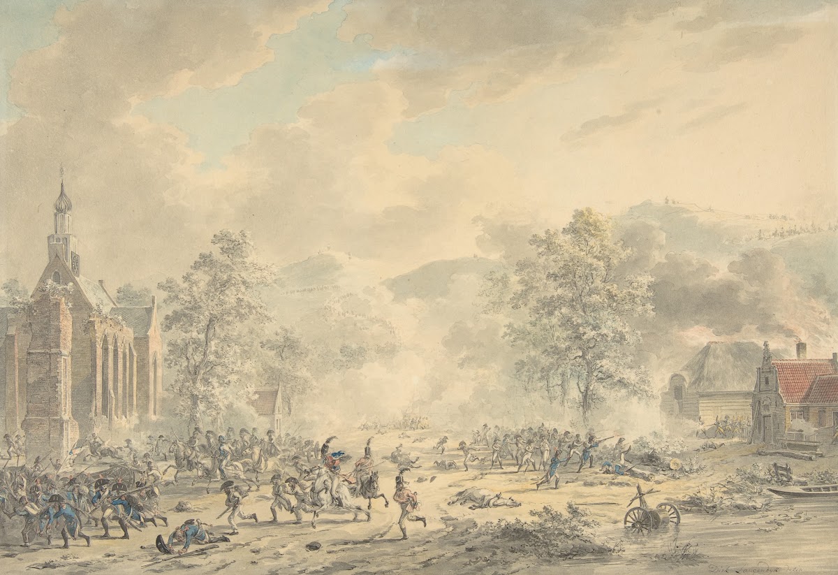 Battle Scene with Church at left ca 17901800
