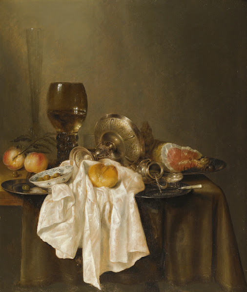A Banketje Still Life With A Roemer A Silver Tazza On Its Side A Ham Peaches A S