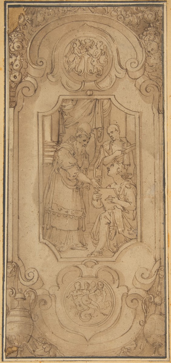 Design for a Cartouche with a Religious Subject in the Central Compartment 16th