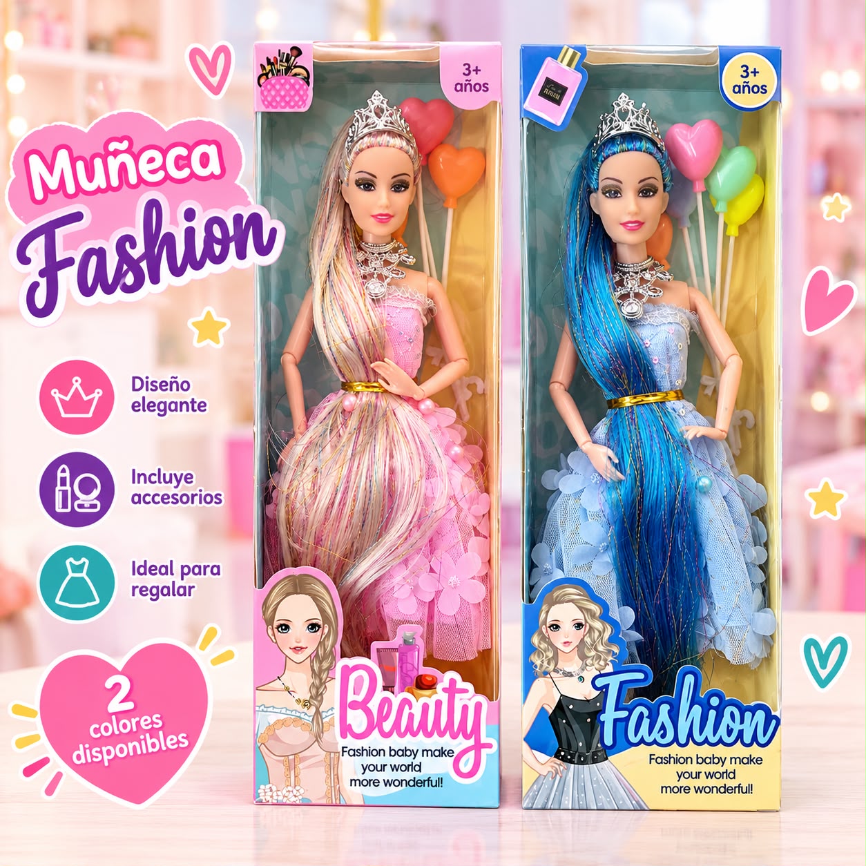 Muñeca Fashion con accesorios – 2 modelos