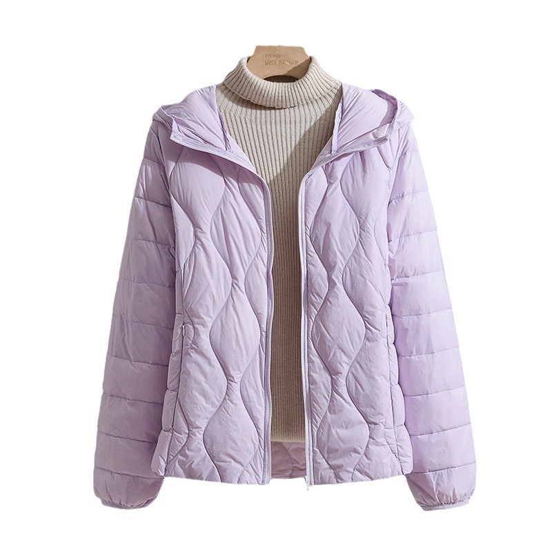 Lightweight, thin down jacket with a hood for women
