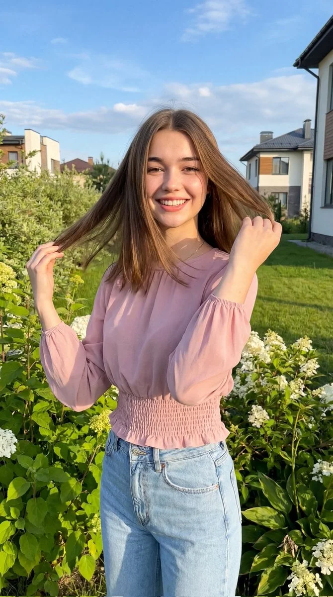 Una joven alegre de pie