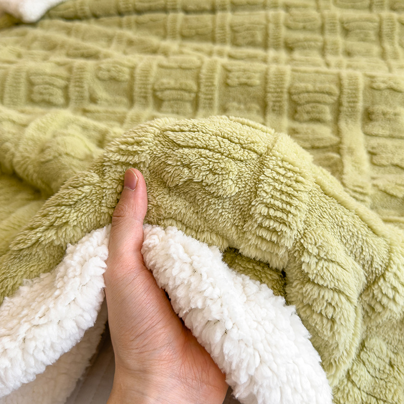 Jacquard living blanket with lamb fleece imitation, double-layered