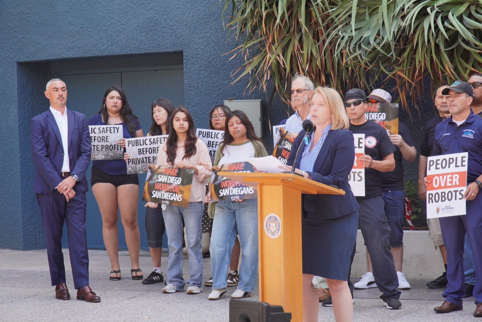 San Diego councilmember speaking at the Item 201 press conference