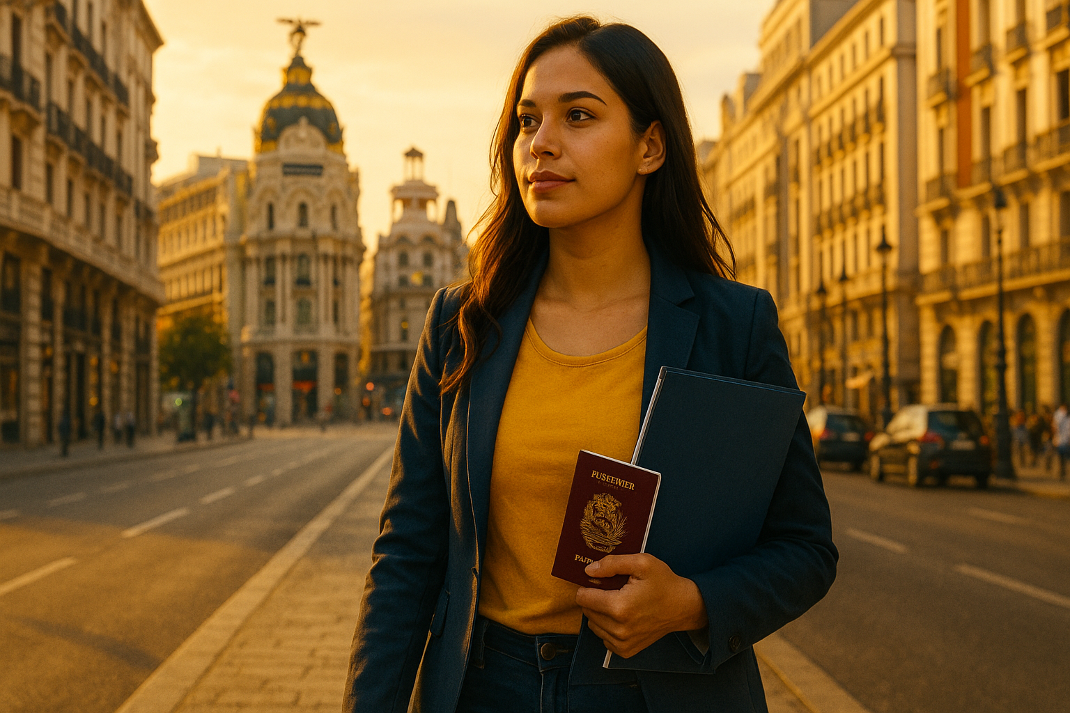 Homologar título venezolano en España: venezolano con carpeta de documentos en Madrid