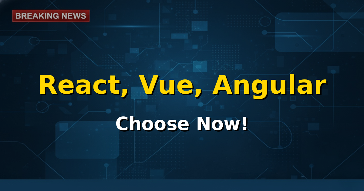 Comparison chart showing logos of React, Vue, and Angular frameworks with abstract development gears in the background.
