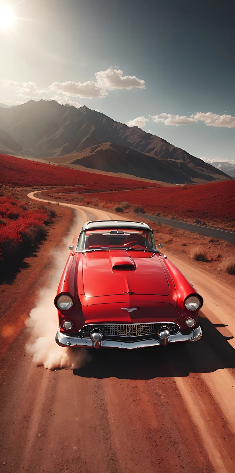 Classic Red Ford Thunderbird - Cinematic Photography 2K iPhone Wallpaper (1791x3600)