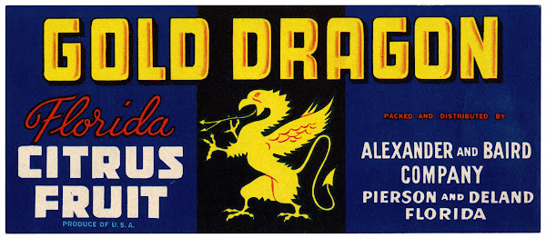 Gold Dragon Florida Citrus Fruit Label 1930 1950