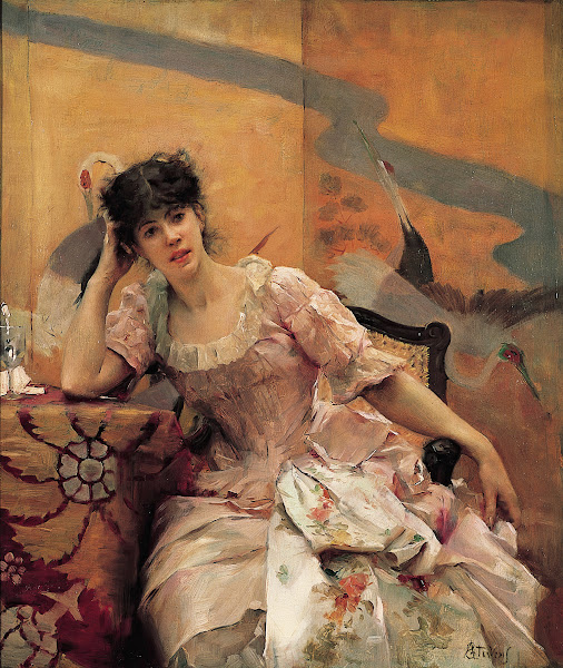 Young Woman with a Japanese Screen ca 1880